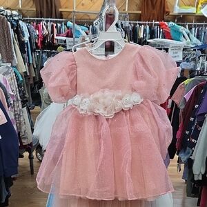 PPariltim Pink Sparkle Dress with Floral Belt & Headband.  New